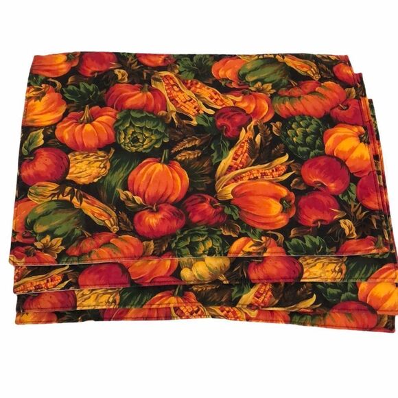 4 Harvest pumpkin fall table mats  16.5 x 12 - Picture 1 of 2